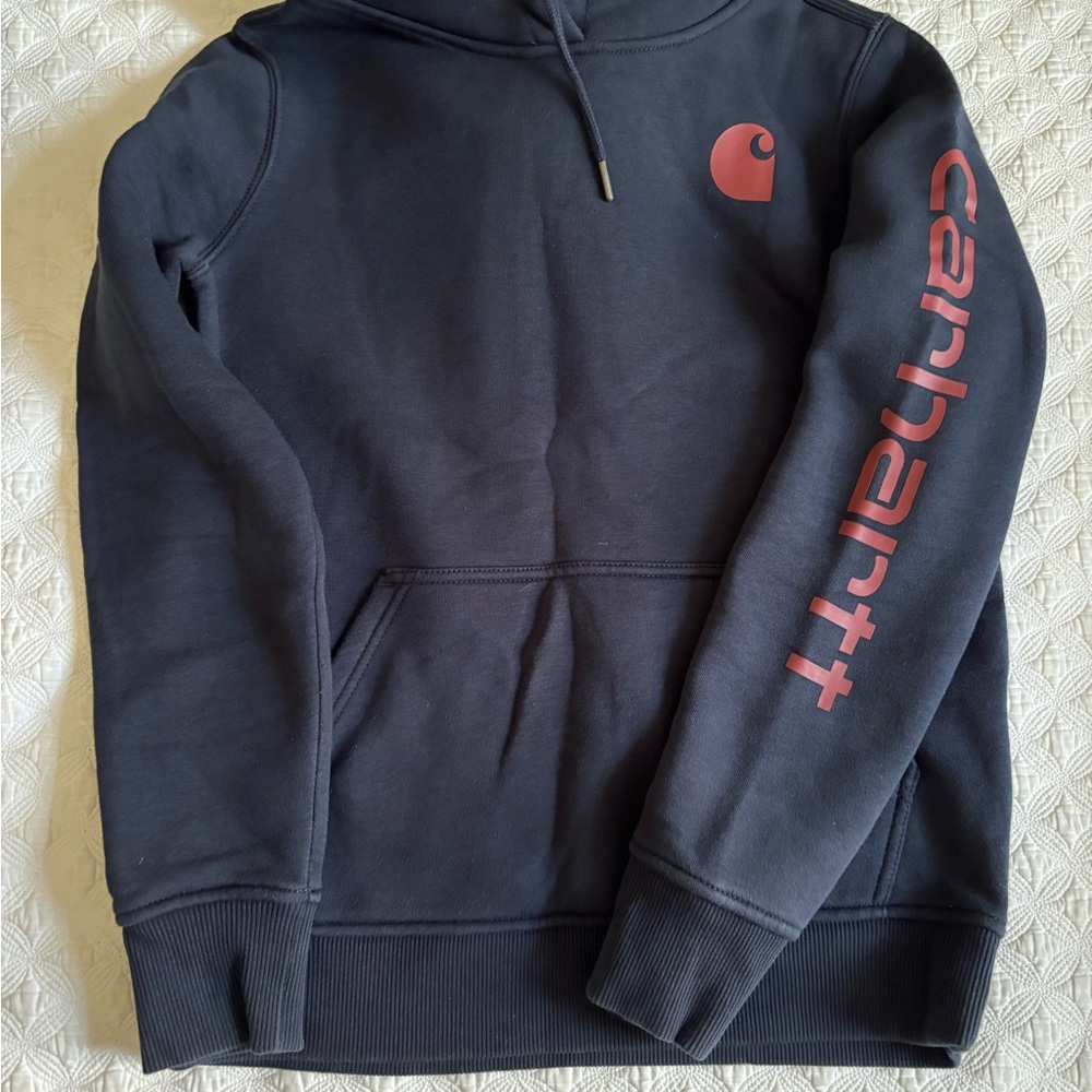 Carhartt Women’s Navy Hoodie with Red Lettering